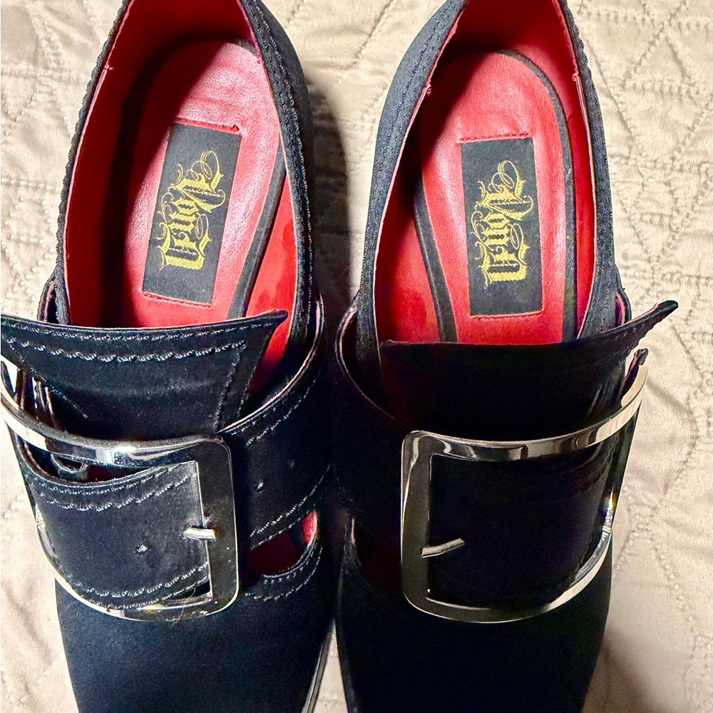 Kat Von D Black Satin Heels with Buckle - Picture 3 of 5